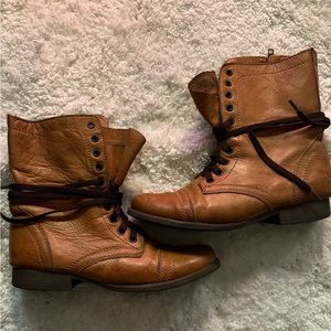 Wheat Leather Lace up Combat Boots